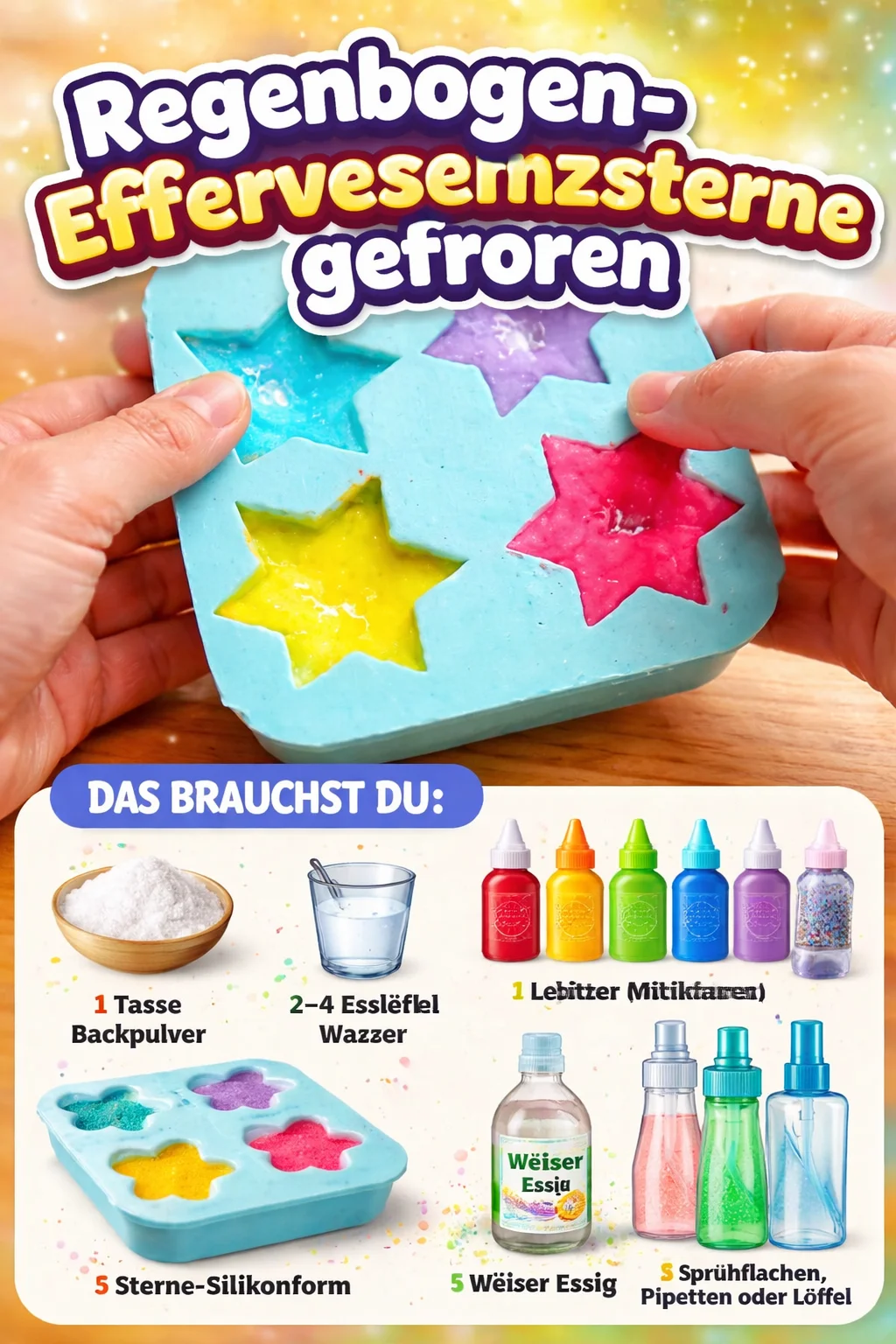 Regenbogen-Efferveszenzsterne gefroren