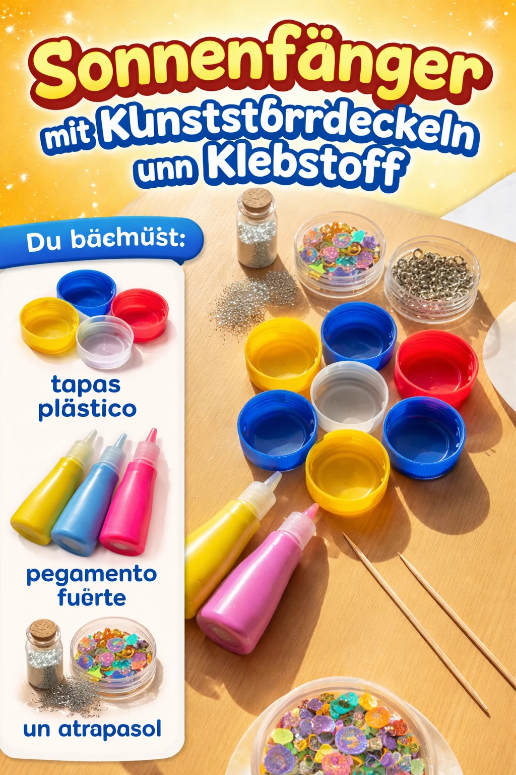 Sonnenfänger mit Kunststoffdeckeln und Klebstoff