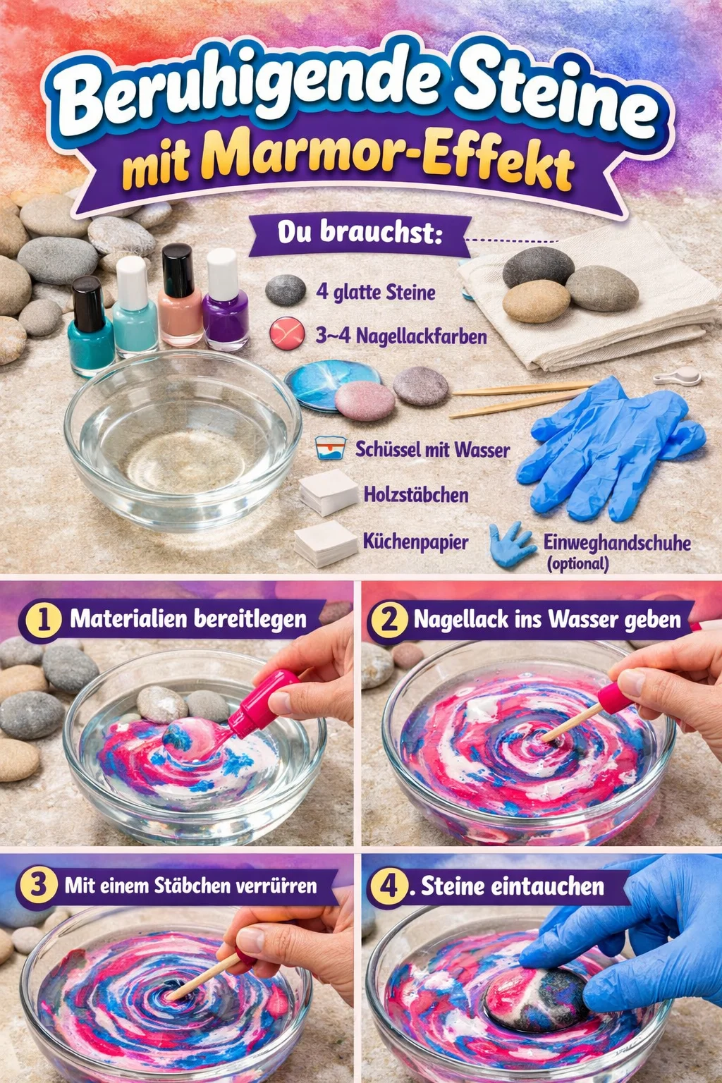 Beruhigende Steine mit Marmor-Effekt