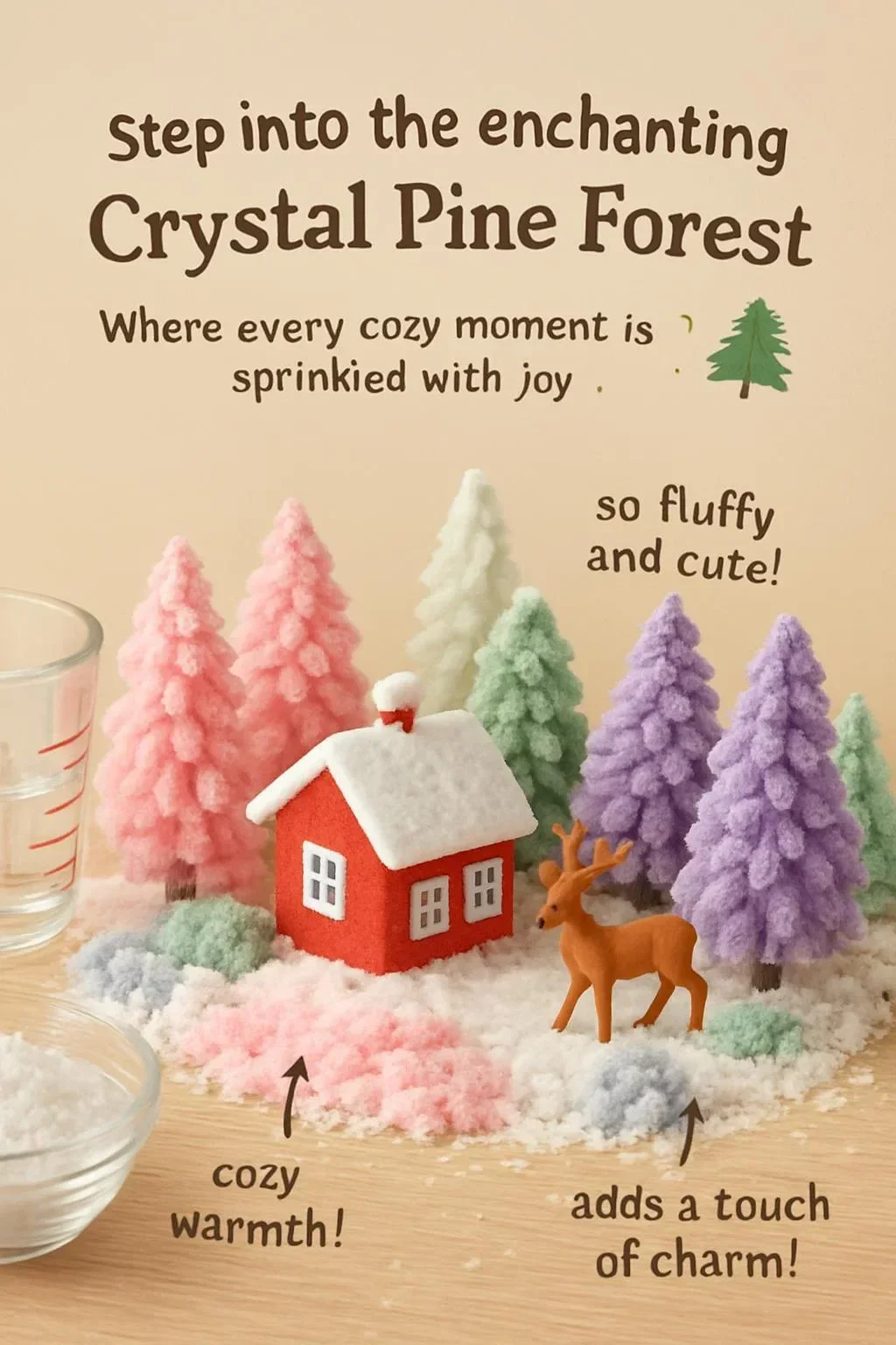 Der bezaubernde Kristallkiefernwald unter klarem Himmel mit frischer Kiefernaturluft.