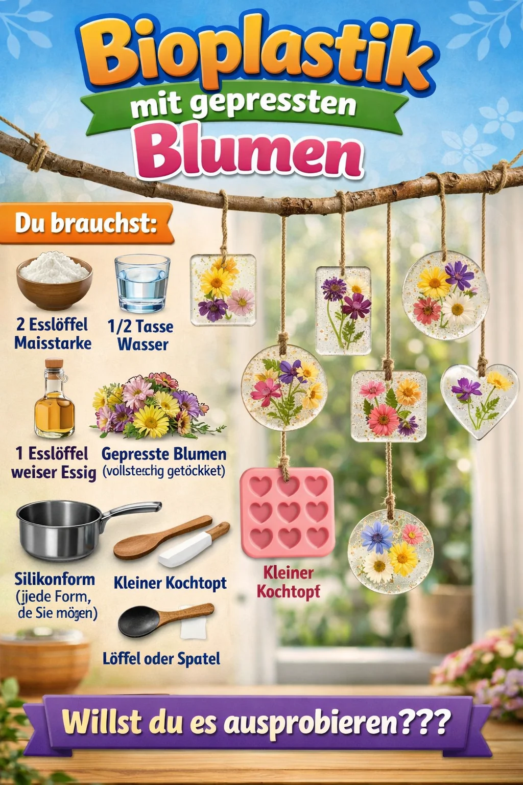 Bioplastik mit gepressten Blumen