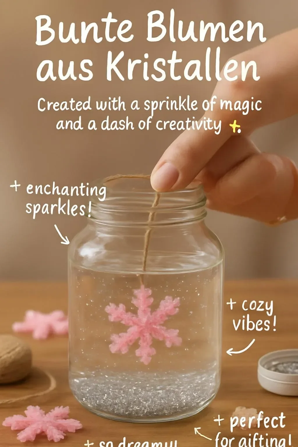 Bunte Blumen aus Kristallen in verschiedenen Farben und Formen.