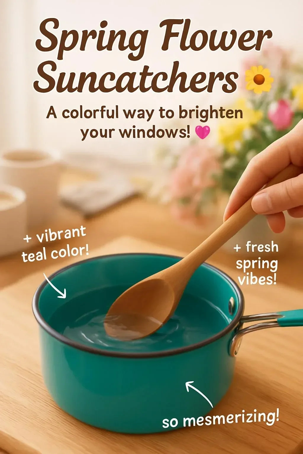 Ein unkompliziertes Küchenprojekt besteht darin, Frühlingsblumen in transparente Sonnenfänger zu drücken.