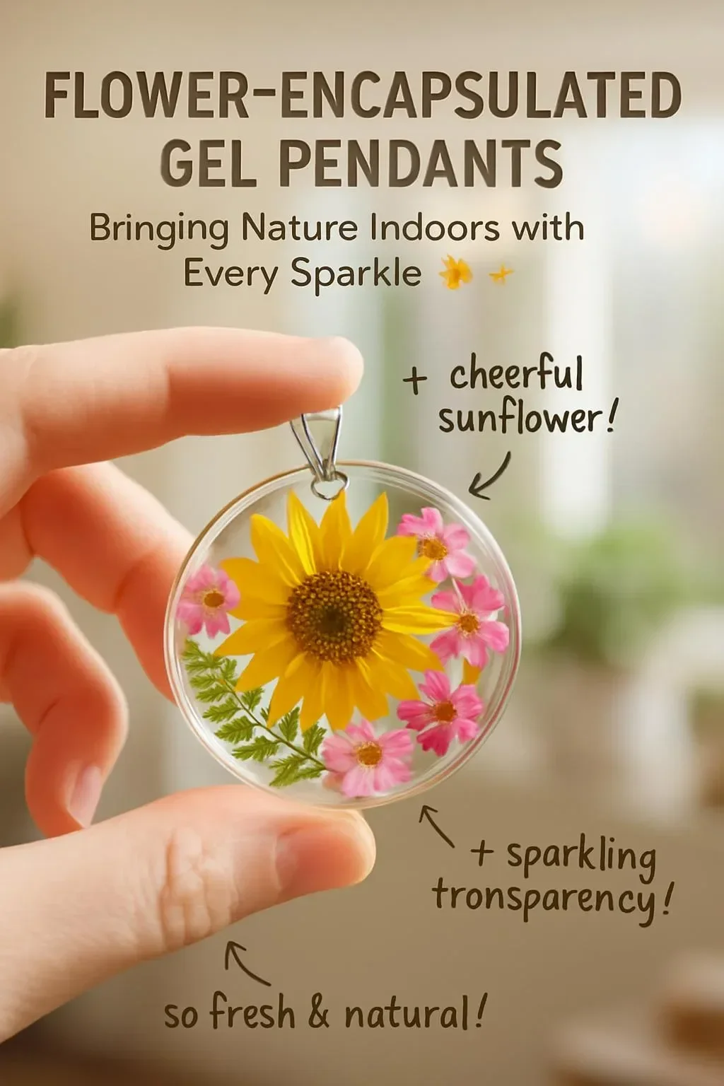 Ein unkompliziertes, transparentes Gel verwandelt gepresste Blumen in funkelnde Fensterschmuck.