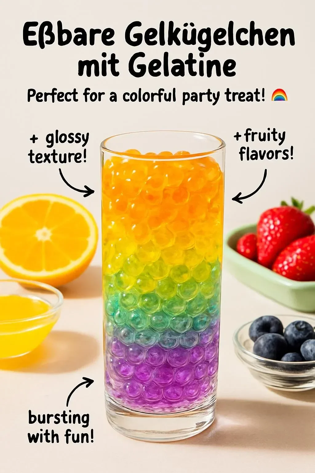 Eßbare Gelkügelchen mit Gelatine