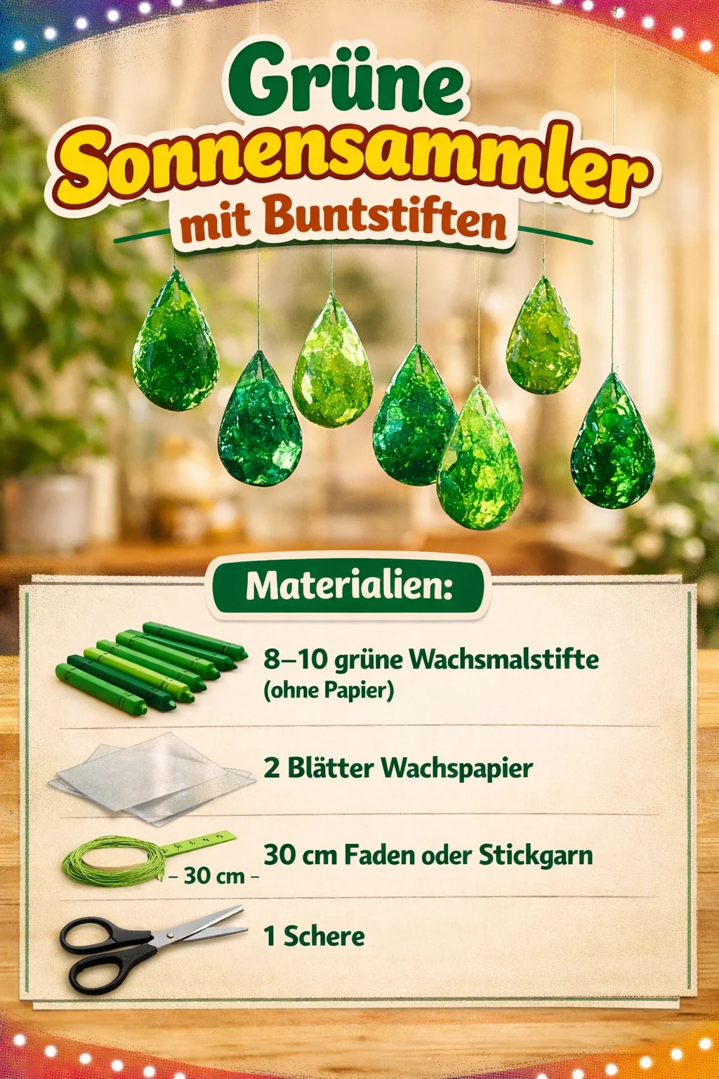 Grüne Sonnensammler mit Buntstiften