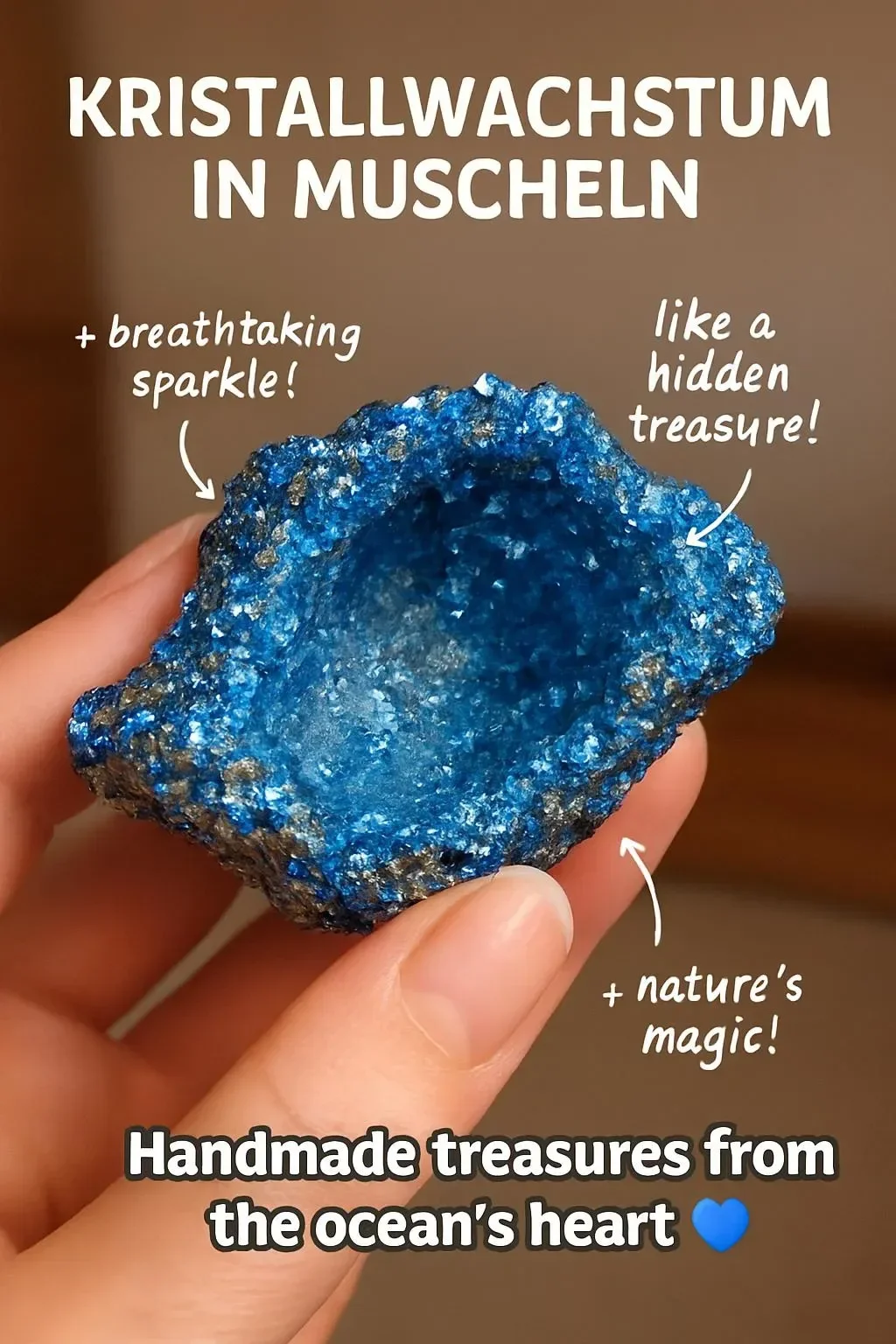 Kristallwachstum in Muscheln mit detaillierten Kristallstrukturen