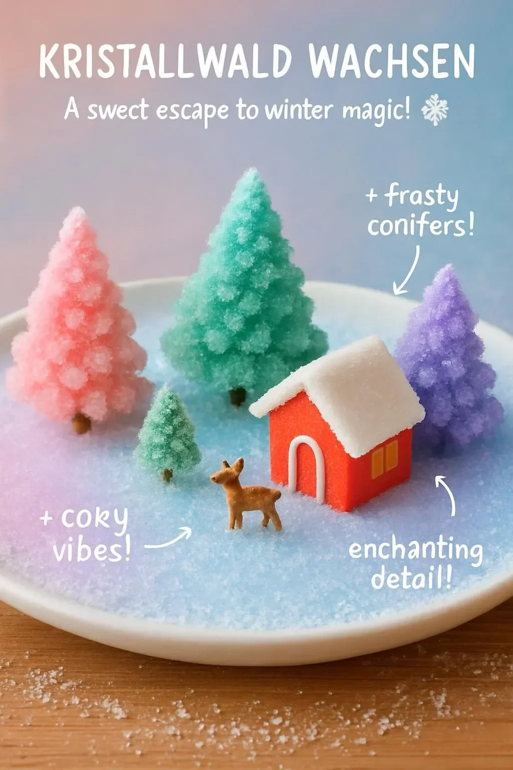 Kristallwald in voller Pracht, zeigt verschiedene Kristallformationen und Pflanzenwachstum