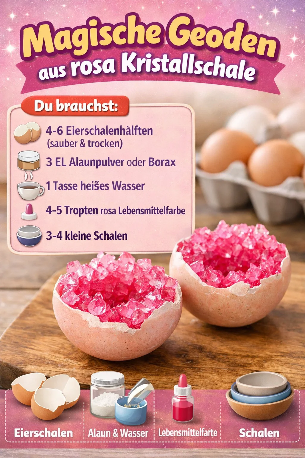 Magische Geoden aus rosa Kristallschale