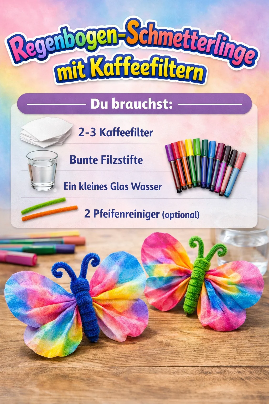 Regenbogen-Schmetterlinge mit Kaffeefiltern