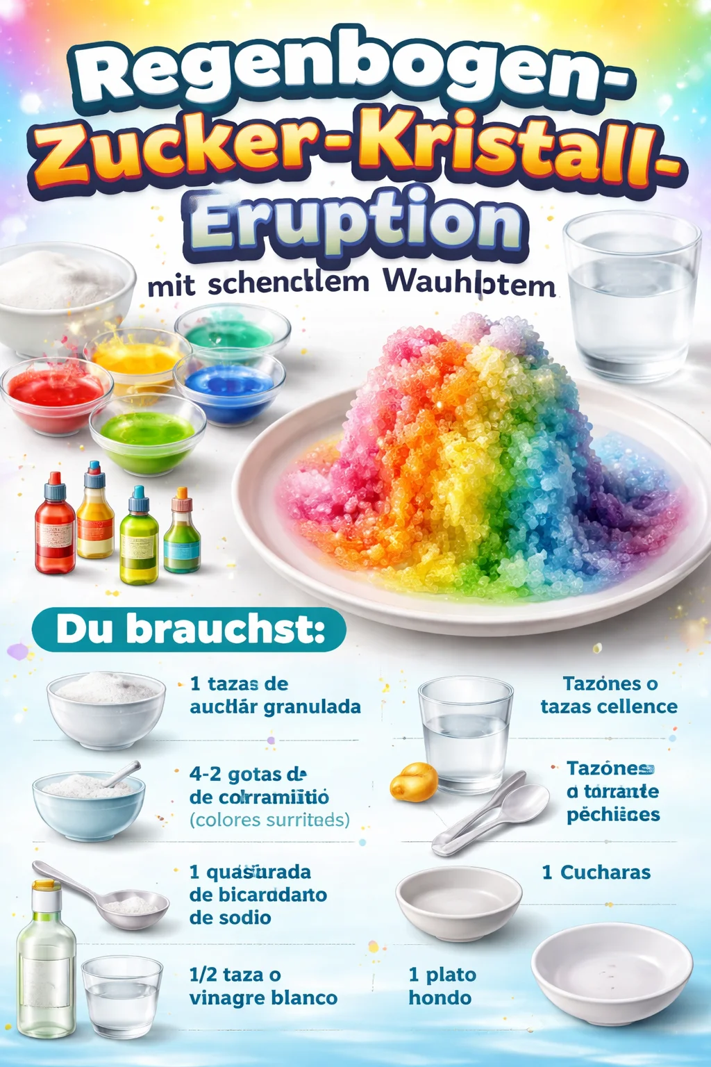 Regenbogen-Zucker-Kristall-Eruption mit schnellem Wachstum