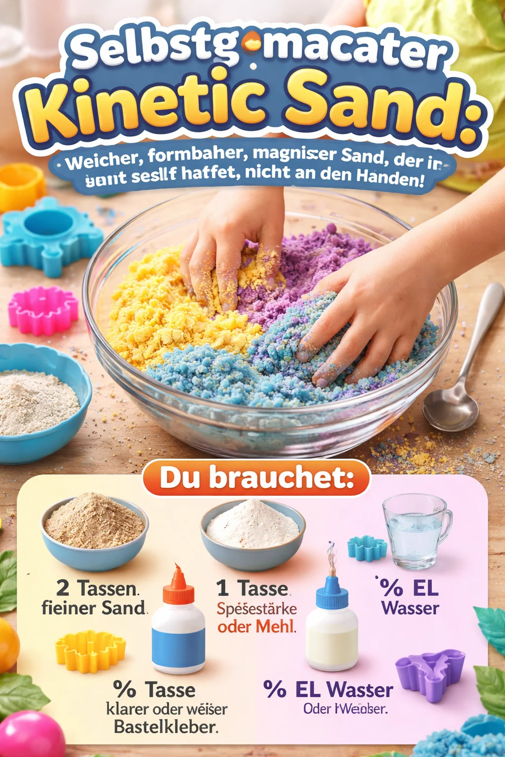 Selbstgemachter Kinetic Sand: Weicher, formbarer, magischer Sand, der an sich selbst haftet, nicht an den Händen!