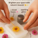 Suncatcher mit getrockneten Blumen, der Lichtstrahlen in bunten Farben bricht.