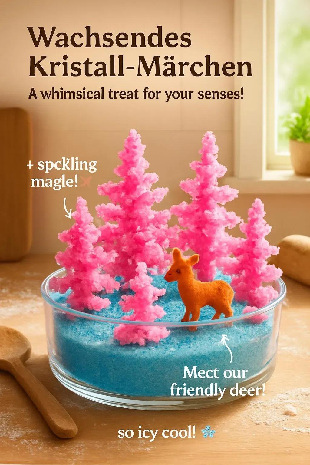 Fesselndes Bild eines wachsenden Kristall-Märchens mit leuchtenden Farben.