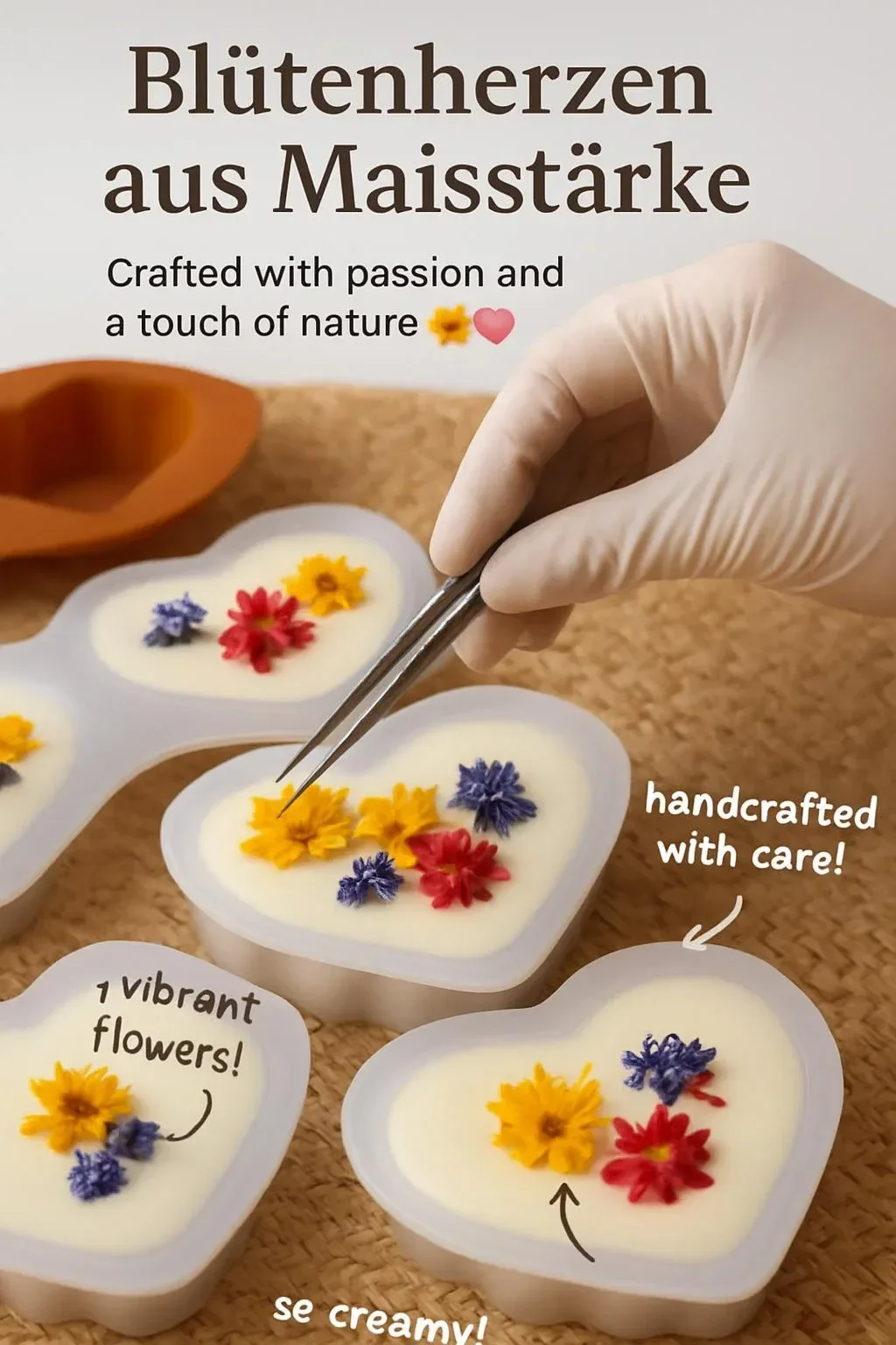 Blütenherzen aus Maisstärke