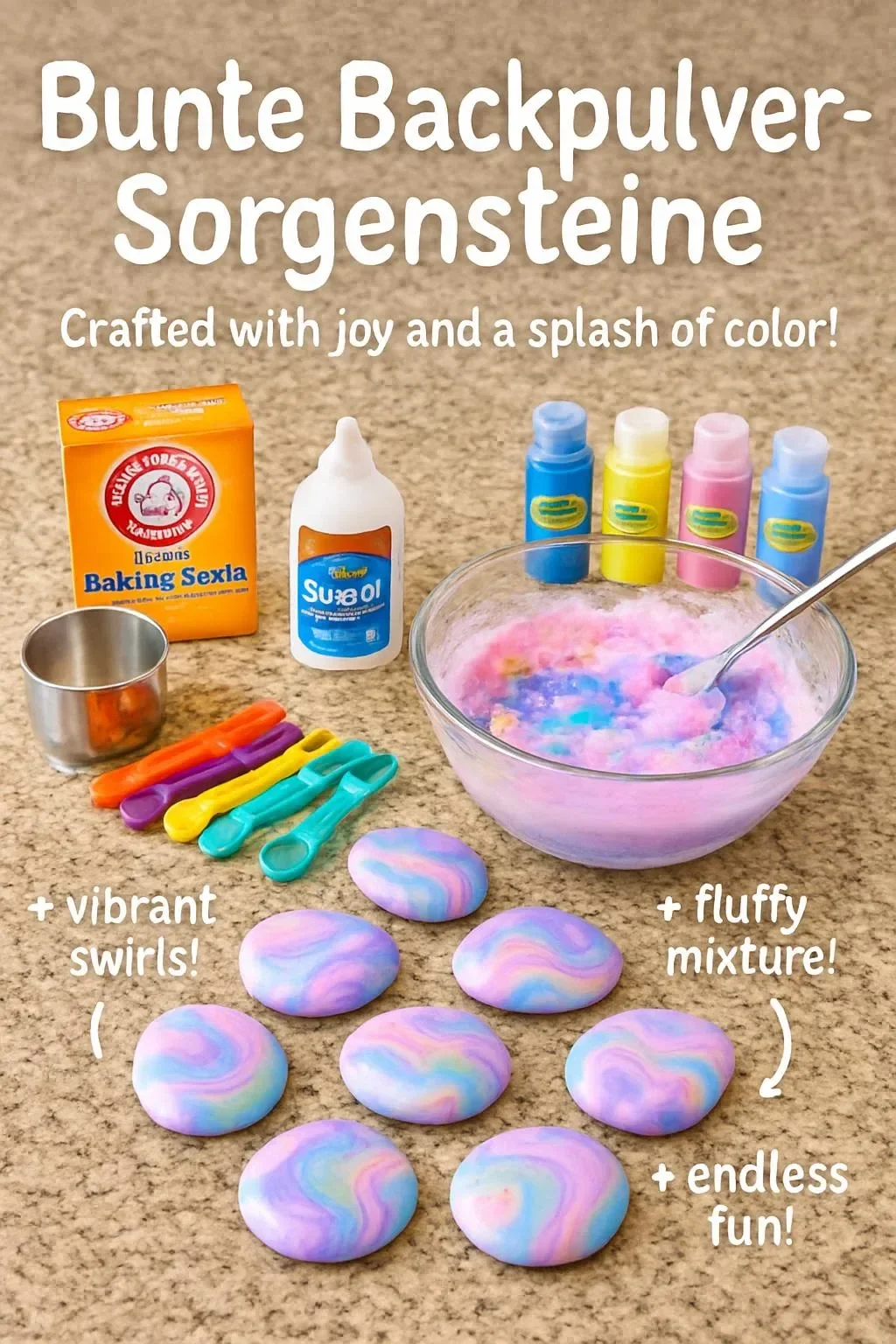 Bunte Backpulver-Sorgensteine