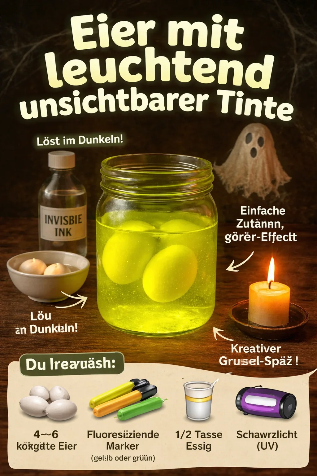 Eier mit leuchtend unsichtbarer Tinte