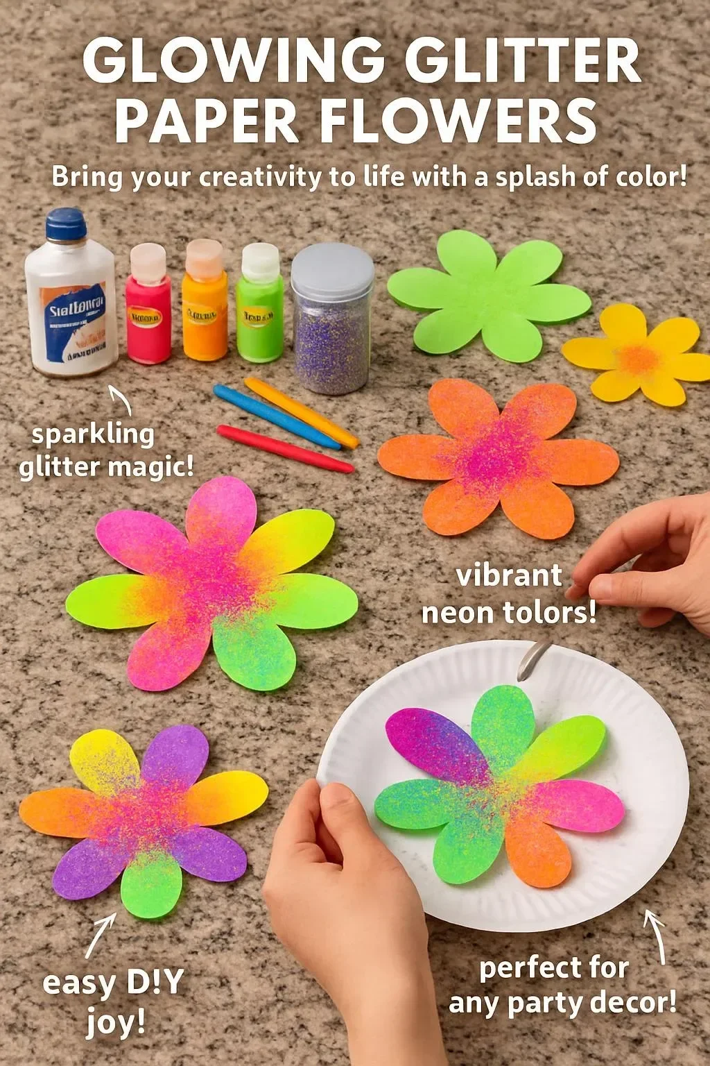 Leuchtende Glitzerpapierblumen