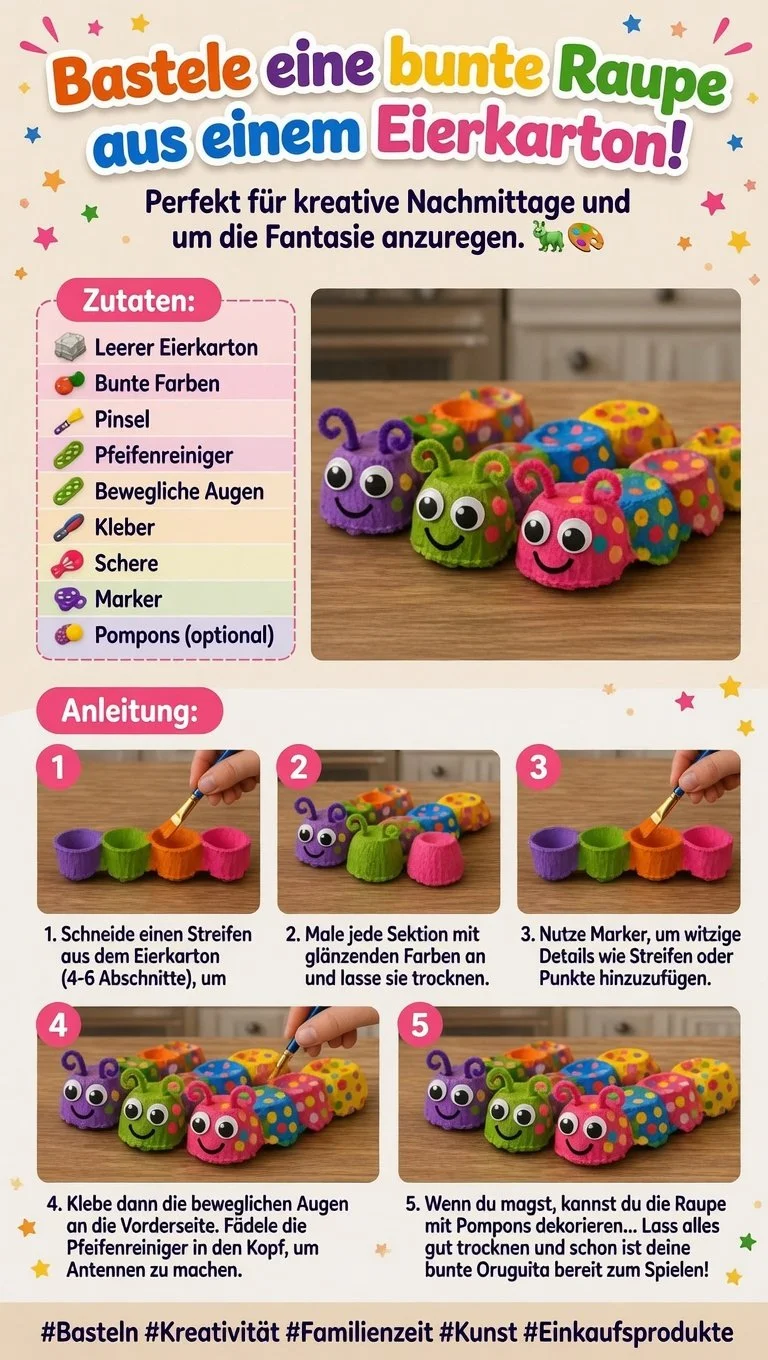 Bunte Raupe aus Eierkarton für kreative Bastelideen