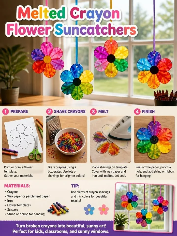 Geschmolzene Wachsmalstift Blumenfensterbilder