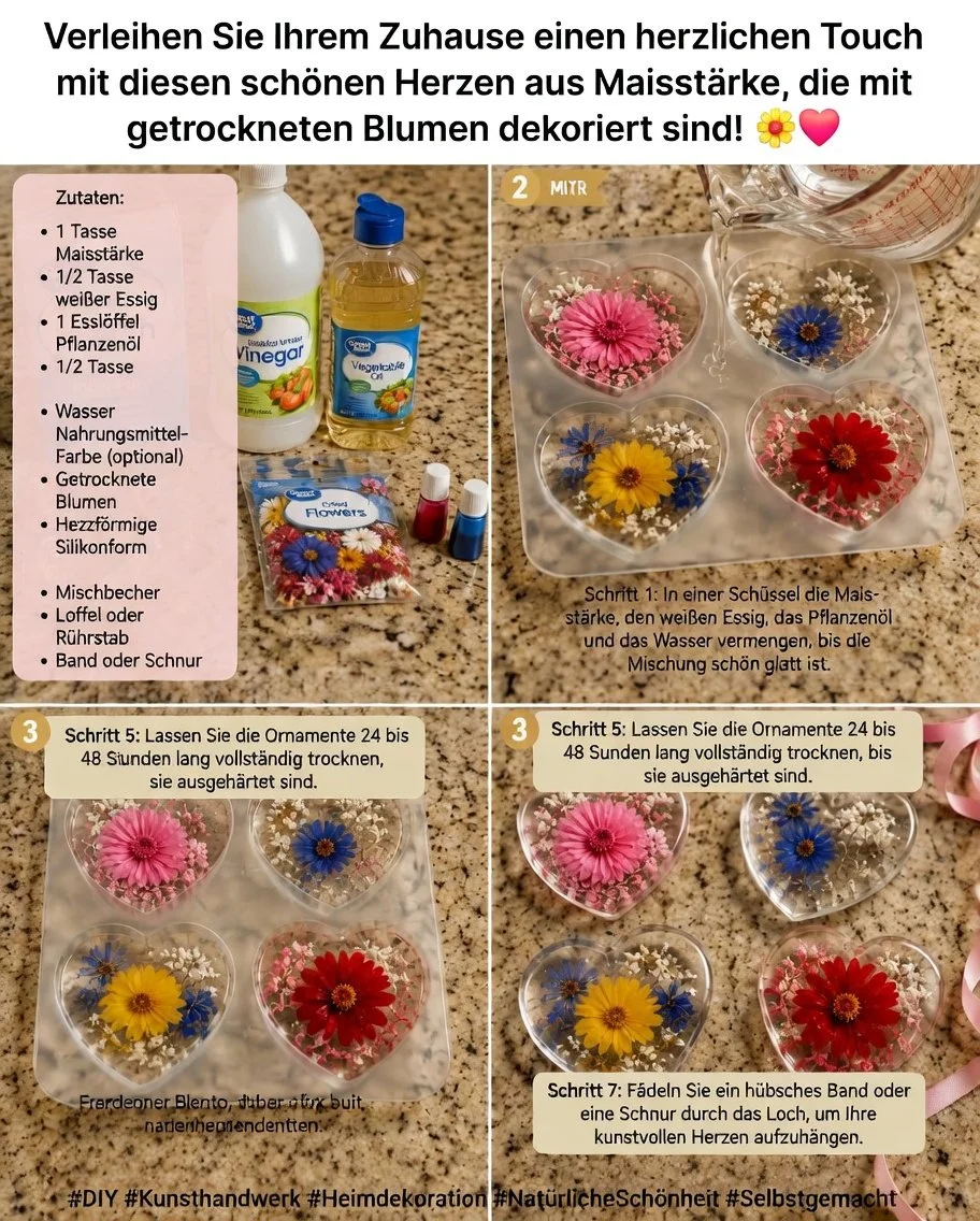Klare Maisstärkeblumen-Herzornamente