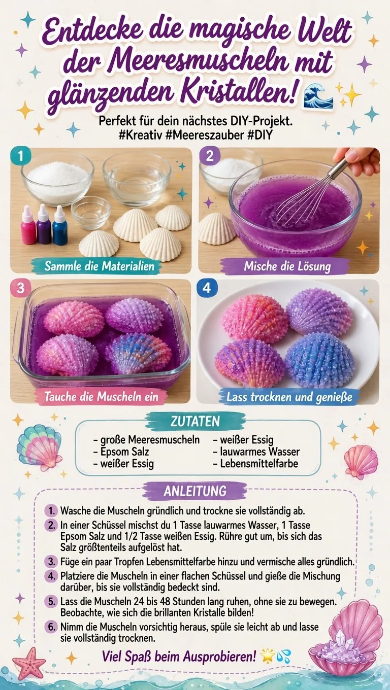 Meeresmuscheln mit glänzenden Kristallen