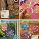 Blumen Suncatcher aus Plastikflasche, farbenfroh und kreativ für Dekoration.