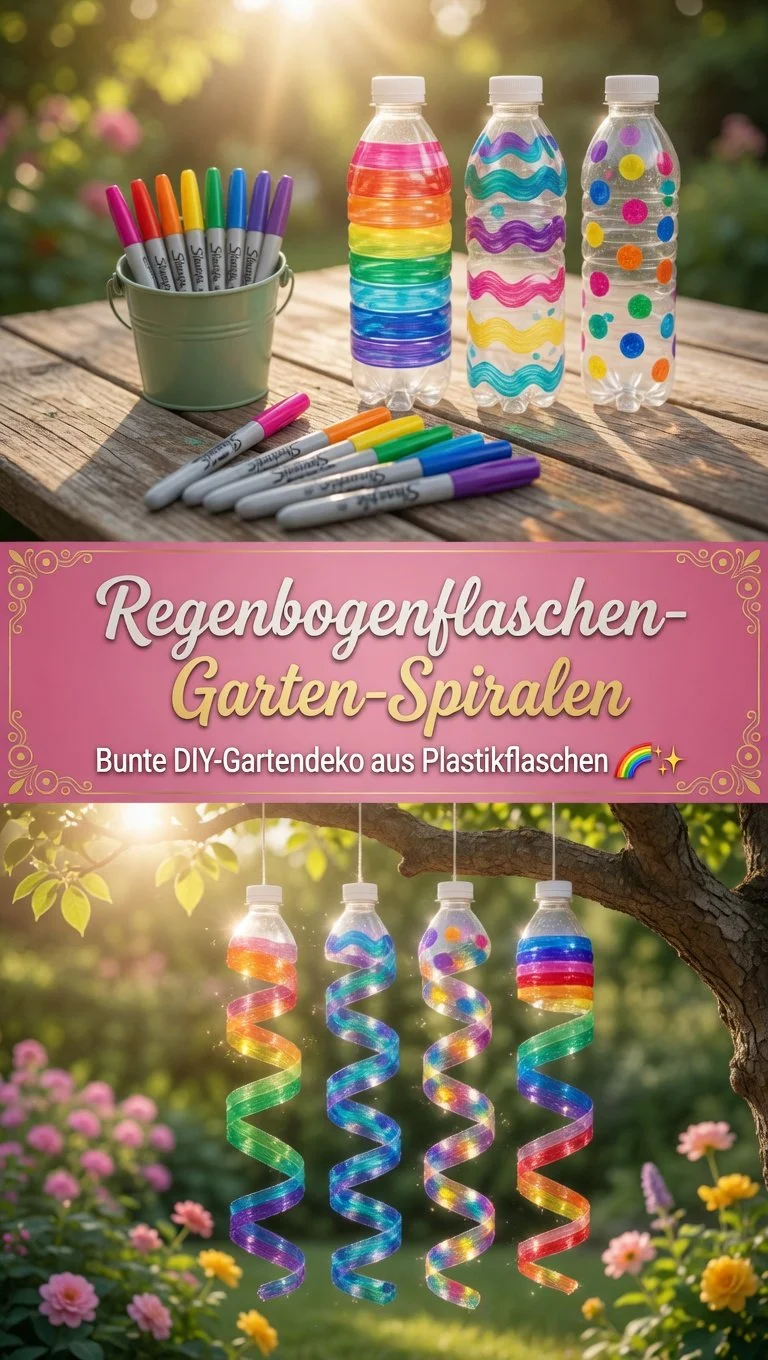 Regenbogenflaschen-Garten-Spiralen
