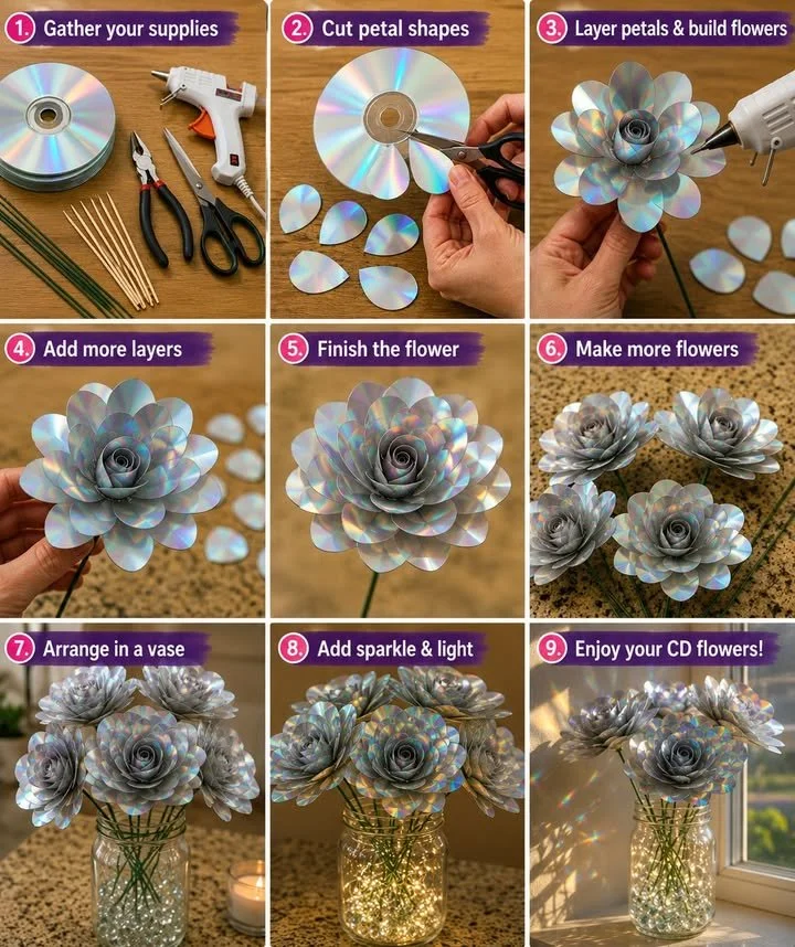 Sprudelnde recycelte CD-Blumen