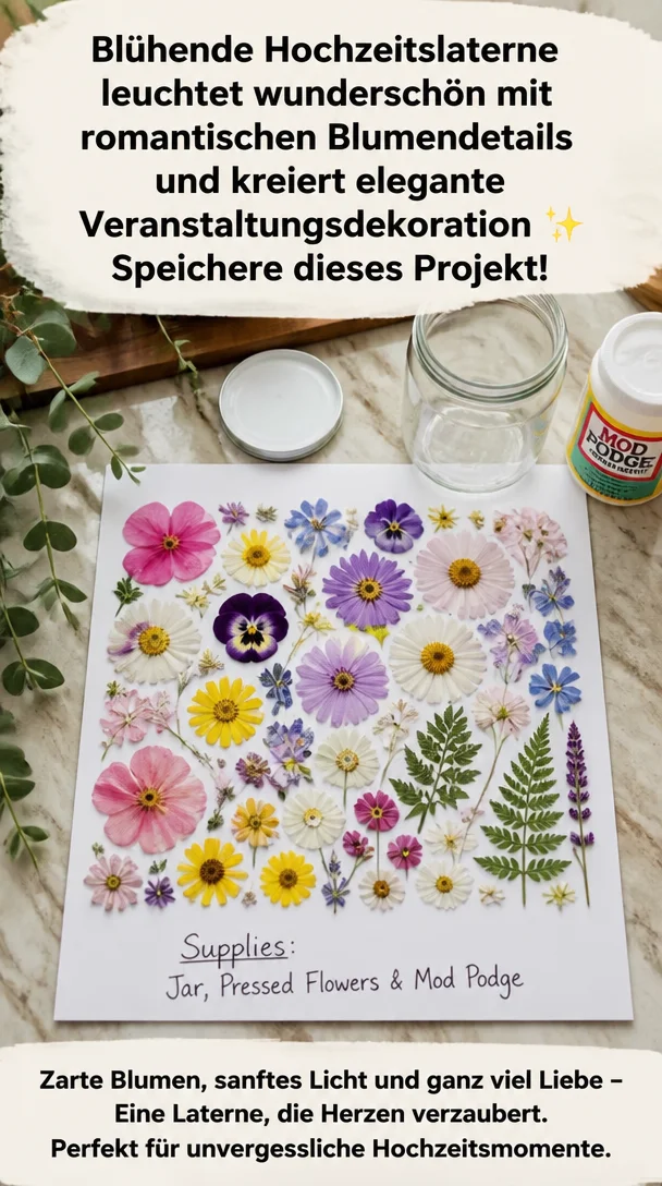 Blühende Hochzeitslaterne leuchtet wunderschön mit romantischen Blumendetails und kreiert elegante Veranstaltungsdekoration ✨ Speichere dieses Projekt!