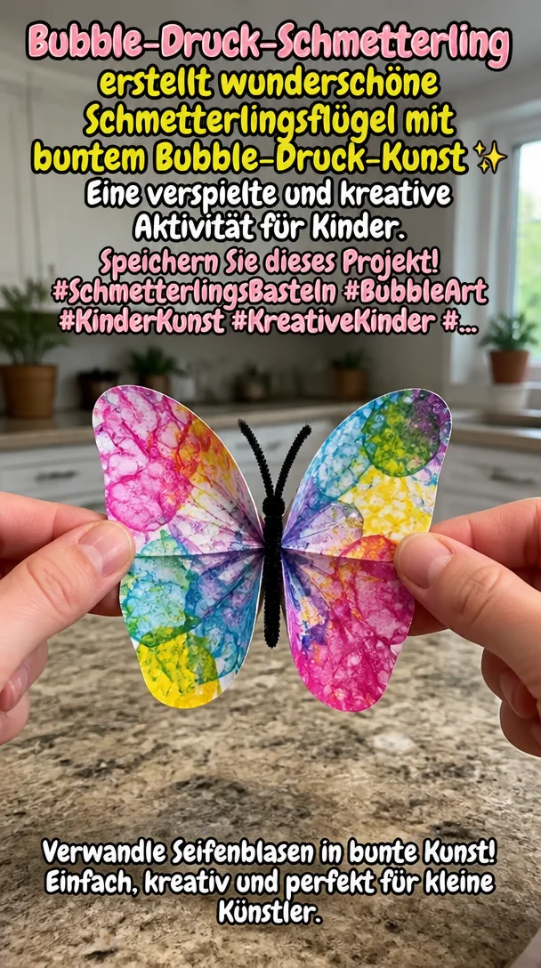 Bubble-Druck-Schmetterling erstellt wunderschöne Schmetterlingsflügel mit buntem Bubble-Druck-Kunst ✨ Eine verspielte und kreative Aktivität für Kinder. Speichern Sie dieses Projekt! #SchmetterlingsBasteln #BubbleArt #KinderKunst #KreativeKinder #…