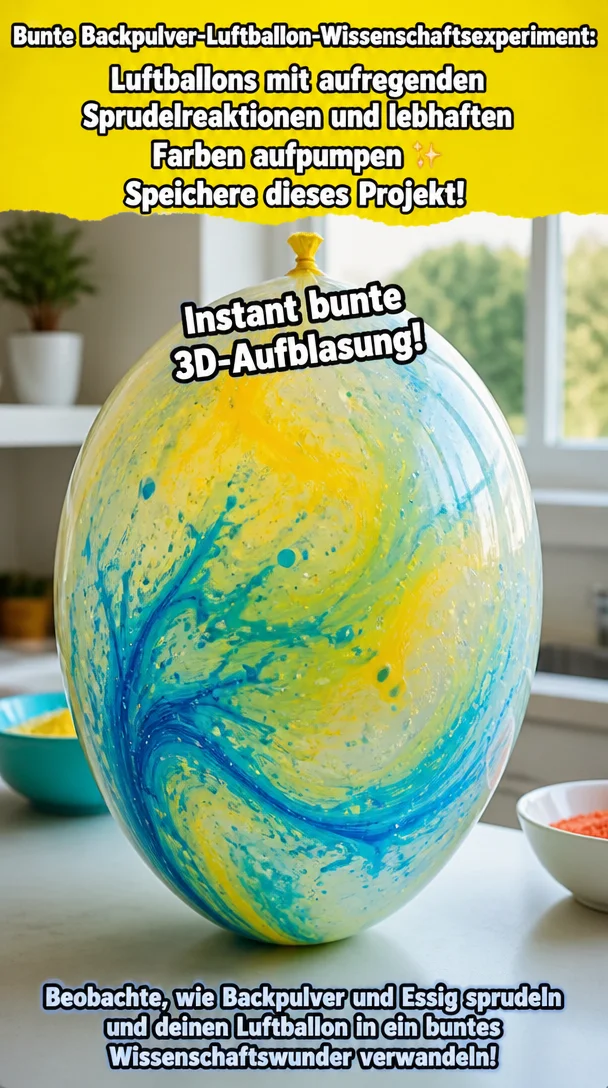 Bunte Backpulver-Luftballon-Wissenschaftsexperiment: Luftballons mit aufregenden Sprudelreaktionen und lebhaften Farben aufpumpen ✨ Speichere dieses Projekt!