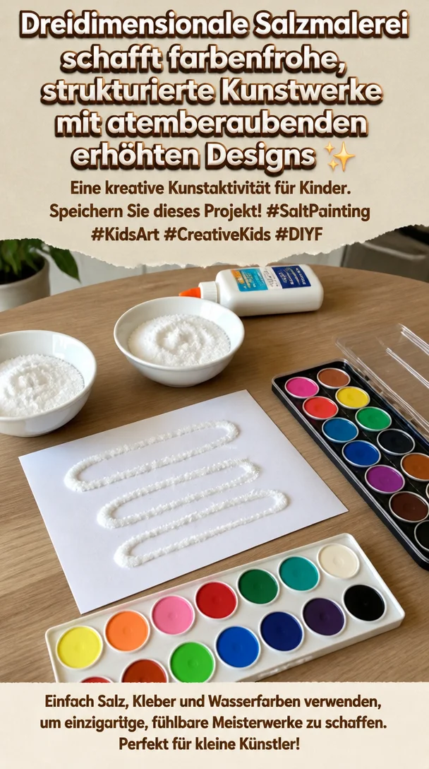 Dreidimensionale Salzmalerei schafft farbenfrohe, strukturierte Kunstwerke mit atemberaubenden erhöhten Designs ✨ Eine kreative Kunstaktivität für Kinder. Speichern Sie dieses Projekt! #SaltPainting #KidsArt #CreativeKids #DIYF