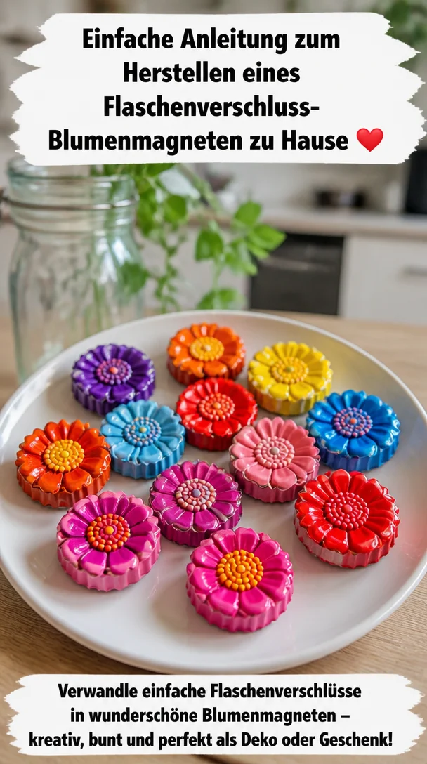 Einfache Anleitung zum Herstellen eines Flaschenverschluss-Blumenmagneten zu Hause ❤️