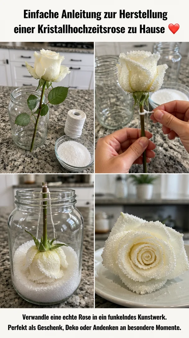 Selbstgemachte Kristallhochzeitsrose in verschiedenen Farben für Hochzeitsfeiern.