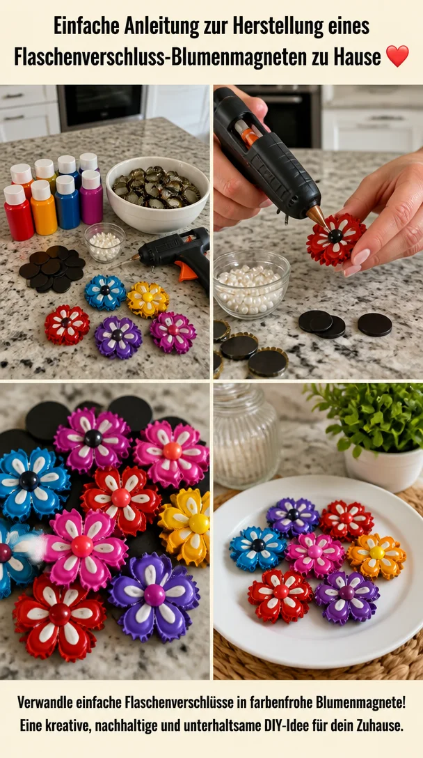 DIY Flaschenverschluss-Blumenmagnet für kreative Bastelideen