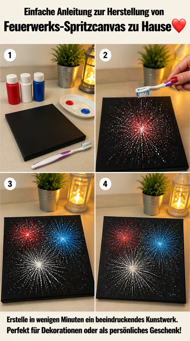 Einfache Anleitung zur Herstellung von Feuerwerks-Spritzcanvas zu Hause ❤️