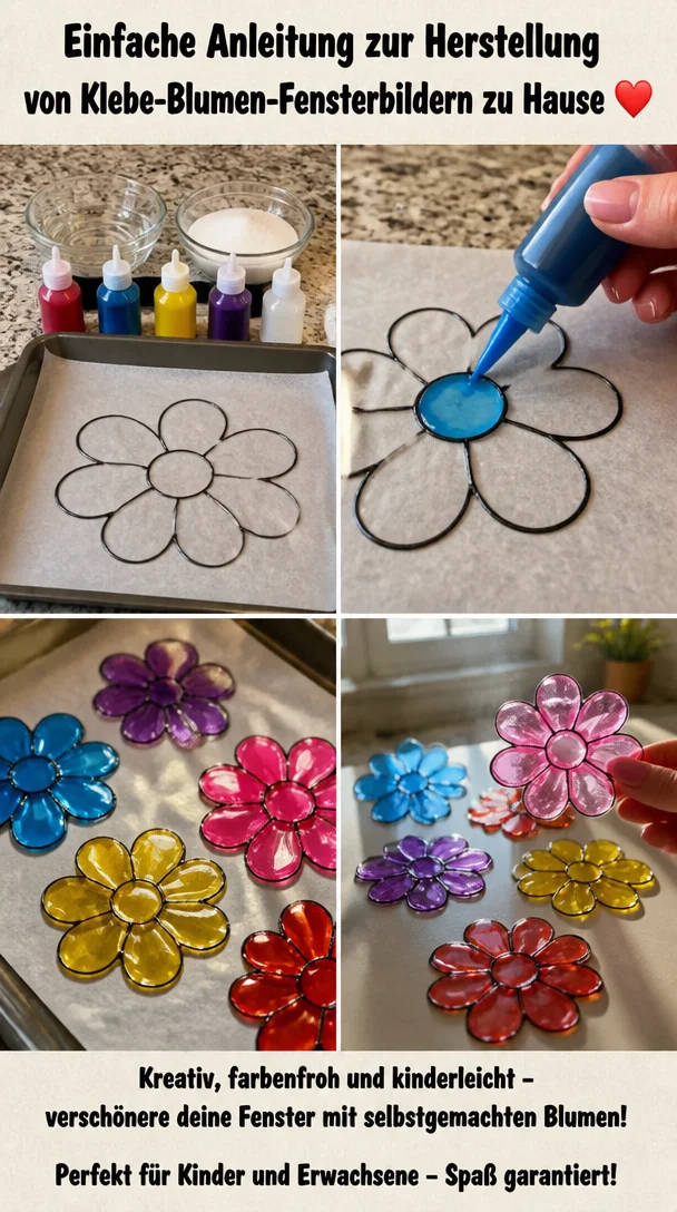 Einfache Anleitung zur Herstellung von Klebe-Blumen-Fensterbildern zu Hause ❤️