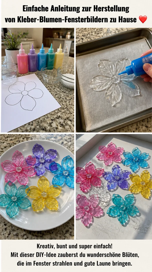 Einfache Anleitung zur Herstellung von Kleber-Blumen-Fensterbildern zu Hause ❤️