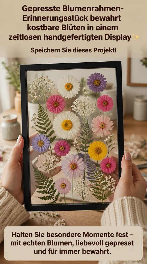 Gepresste Blumenrahmen-Erinnerungsstück bewahrt kostbare Blüten in einem zeitlosen handgefertigten Display ✨ Speichern Sie dieses Projekt!