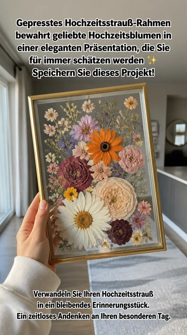 Gepresstes Hochzeitsstrauß-Rahmen bewahrt geliebte Hochzeitsblumen in einer eleganten Präsentation, die Sie für immer schätzen werden ✨ Speichern Sie dieses Projekt!