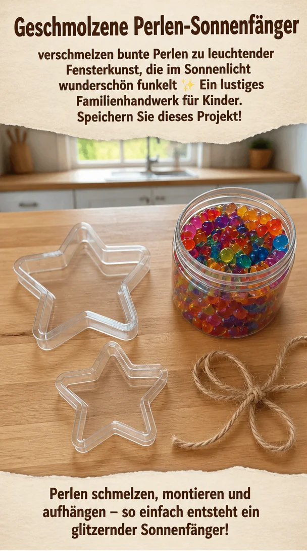 Geschmolzene Perlen-Sonnenfänger verschmelzen bunte Perlen zu leuchtender Fensterkunst, die im Sonnenlicht wunderschön funkelt ✨ Ein lustiges Familienhandwerk für Kinder. Speichern Sie dieses Projekt!