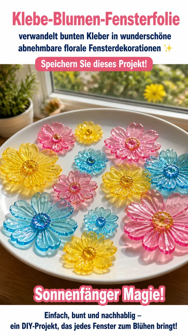 Klebe-Blumen-Fensterfolie verwandelt bunten Kleber in wunderschöne abnehmbare florale Fensterdekorationen ✨ Speichern Sie dieses Projekt!