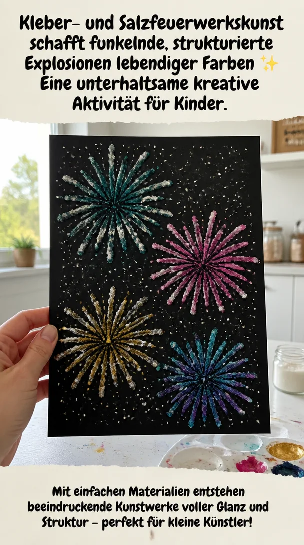 Kleber- und Salzfeuerwerkskunst schafft funkelnde, strukturierte Explosionen lebendiger Farben ✨ Eine unterhaltsame kreative Aktivität für Kinder. Speicher dieses Projekt!