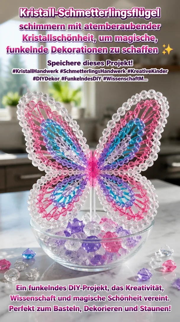 Kristall-Schmetterlingsflügel schimmern mit atemberaubender Kristallschönheit, um magische, funkelnde Dekorationen zu schaffen ✨ Speichere dieses Projekt! #KristallHandwerk #SchmetterlingsHandwerk #KreativeKinder #DIYDekor #FunkelndesDIY #WissenschaftM…