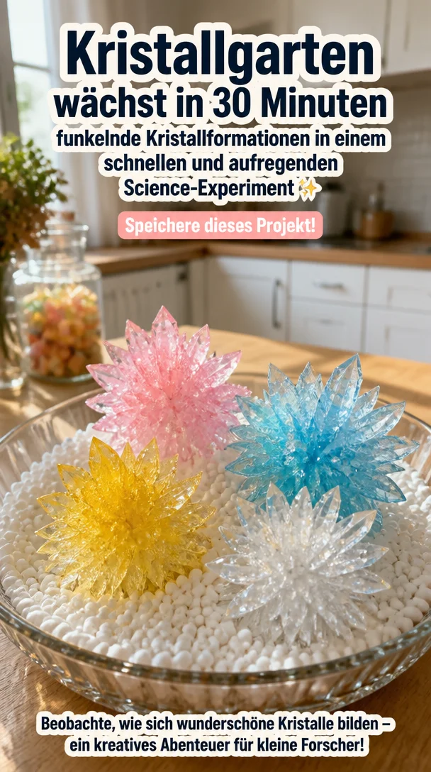 Kristallgarten wächst in 30 Minuten funkelnde Kristallformationen in einem schnellen und aufregenden Science-Experiment ✨ Speichere dieses Projekt!