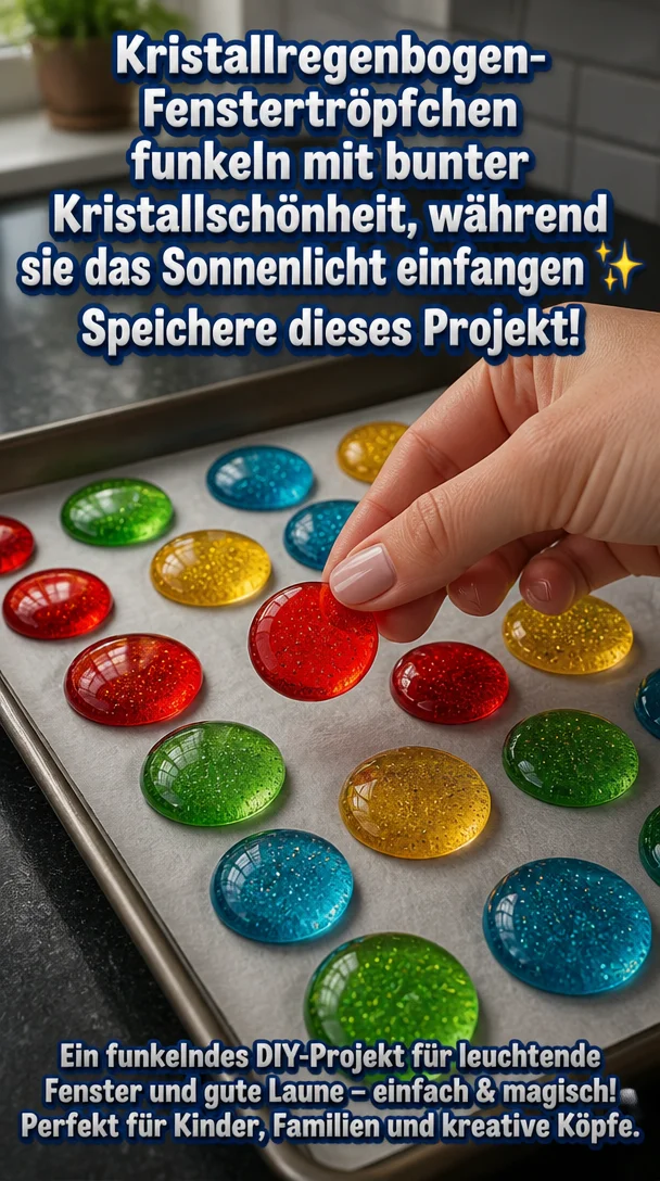 Kristallregenbogen-Fenstertröpfchen funkeln mit bunter Kristallschönheit, während sie das Sonnenlicht einfangen ✨ Speichere dieses Projekt!