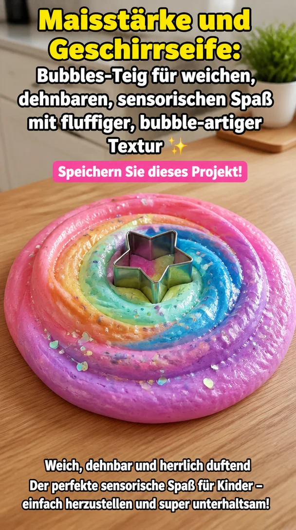 Maisstärke und Geschirrseife: Bubbles-Teig für weichen, dehnbaren, sensorischen Spaß mit fluffiger, bubble-artiger Textur ✨ Speichern Sie dieses Projekt!