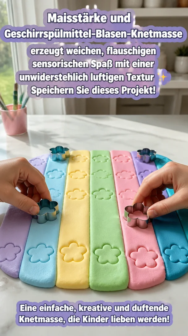 Maisstärke und Geschirrspülmittel-Blasen-Knetmasse erzeugt weichen, flauschigen sensorischen Spaß mit einer unwiderstehlich luftigen Textur ✨ Speichern Sie dieses Projekt!