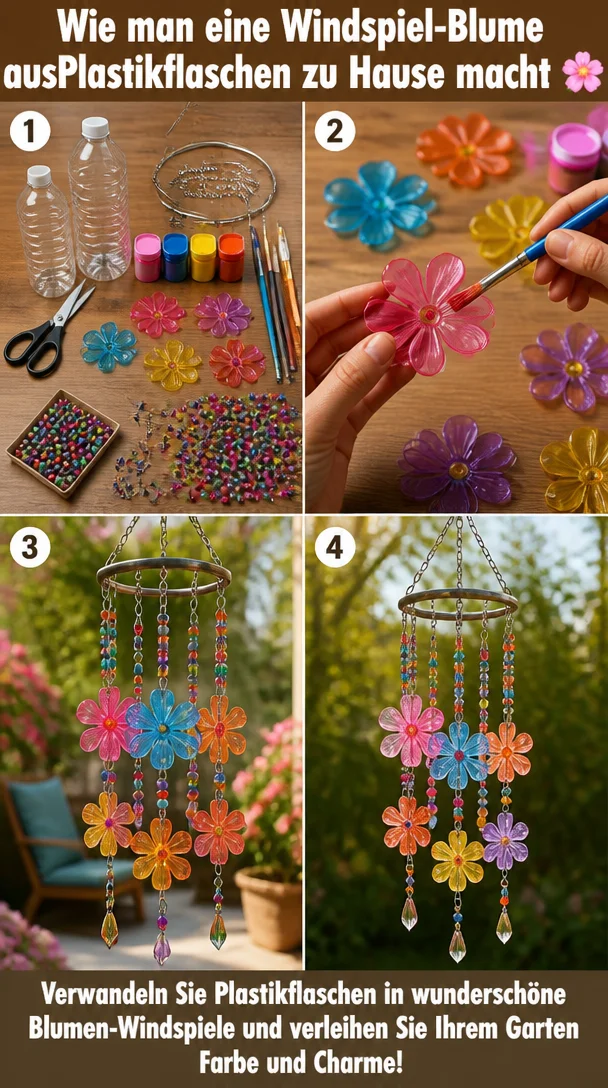 Wie man eine Windspiel-Blume aus Plastikflaschen zu Hause macht 🌸